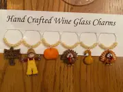 "THANKSGIVING ,TURKEY, FALL" SET OF 6 HAND CRAFTED Wine Glass Charms