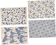 High-Temperature Firing Ceramic Decal Paper 4 Sheets of Blue White Decals Delicate Pottery Transfer Paper for DIY