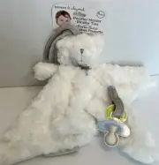 Blankets & And Beyond Plush White Rosette TEDDY BEAR Security Blanket Lovey