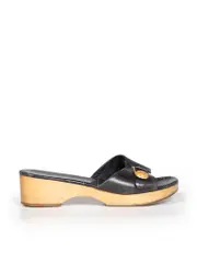 Black Leather Interlocking CC Clog Sandals