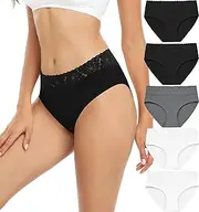 [RHYFF] Women's Cotton Underwear Lace Briefs Breathable Hipster Soft Panties Pack of 5 S-3XL, Black and White, 3X-Large