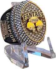 Legacy Rings 2023 Massive Gunmetal and Gold Fantasy Football Championship Trophy Ring, Award for Fantasy Football League Winner Clear Stones, Metal, No Gemstone
