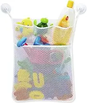 Bath Tub Toy Organizer Large Storage Mesh, 2 Ultra Strong Hooked Suction Cups - for Kids, Toddlers, Adults, Playing for Bathtime