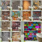 Extra Long Brick Wall Shower Curtain Bathroom Fabric Waterproof Curtains + Hooks