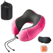 Catzon Travel Neck Pillow Premium Memory Foam for Airplane Car Office-Rose Red