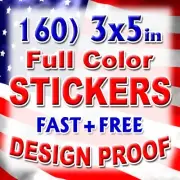 160 3x5 Custom Printed Full Color Outdoor Vinyl Car Bumper Sticker Decal Die Cut
