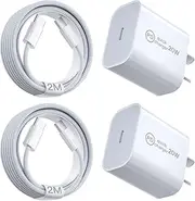20W USB C Fast Charger, USB Type C Wall Charger Block for iPhone 15/15 Plus/ 15 Pro/ 15 Pro Max/iPad Pro/Samsung, 2Pack PD Fast Charger USB C with 6FT USB C to C Cable