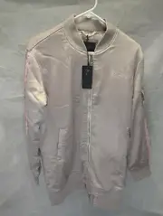Guess Womens Jacket White/Pink Large L Full Zip Lined Ladies