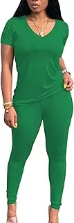 [PINSV] Lounge Sets for Women 2 Piece Summer Casual Jogger Workout Outfits Short Tops Long Pant Sweat suit leggings set L ForestGreen, Forestgreen