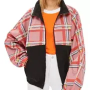 Black TOPSHOP Check Windbreaker Zip Up Jacket, sz 12
