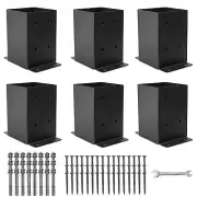 4x4 Post Base 6 Pcs, Post Brackets (Inner Size 3.6x3.6), Black Powder-Coated ...