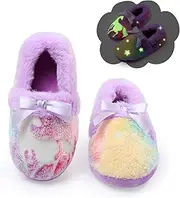 [MEJORMEN] Kids Unicorn Slippers Girls No-Slip Fuzzy House Slippers Memory Foam Slippers with Glow in the Dark for Toddler Bedroom Indoor Outdoor