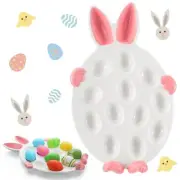 Easter Deviled Egg Platter Ceramic Bunny Easter Egg Holder Plates 12 Holes Ra...