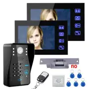 7" RFID Password Video Door Phone Intercom System+Electric Strike Lock 2 Monitor