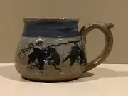 Studio Art Pottery Speckled Brown Grape Leaves Coffee Mug Signed