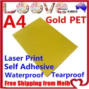 20* A4 Glossy Gold PET Self Adhesive Vinyl Sticker Paper Sheet Label Laser Print