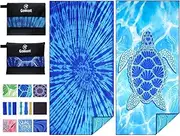2 Pack Lightweight Thin Beach Towel Oversized Big Extra Large Microfiber Sand Free Towels for Adult Quick Dry Travel Camping Beach Accessories Vacation Essential Gift Blue Tie Dye Turtle 180 * 80CM