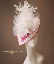 Aimee Fuller Royal Ascot Fascinator Kentucky Derby White Rose Hot Pink Hat