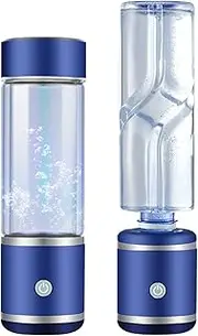 Portable Hydrogen Alkaline Water Bottle Hydrogenated Water Bottle Hydrogen-Rich Water Generator Ionizer with PEM Technology 5 Mins Make Hydrogen Content Up to 1500-1800 PPB 350 Ml(Blue)