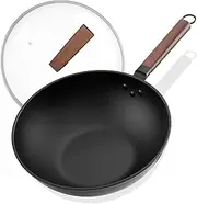 Carbon Steel Wok, 13" Wok Non Stick Wok Pan with Lid, Woks & Stir-Fry Pans for Electric, Induction and Gas Stoves