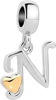 [Wociud] Initial A-Z Letter Charm Golden Heart Alphabet Dangle Beads for Bracelets & Necklaces