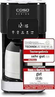 Caso Coffee Taste and Style Thermo Coffee Machine with Permanent Filter, 1.2 L, Optimal Brewing Temperature 92-96 °C, Drip Stop, Optimised Brewing Head, Insulated Jug, Stainless Steel, Black, 1847, 10