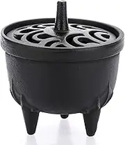 JUXYES Vintage Tripod Incense Burner Holder with Lid, Cast Iron Incense Holder Metal Cauldron Censer Antique Cone Coil Incense Burner Holder for Incense Resins, Cones or Wax Melts