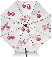 [PDZRMY] UV Protection Travel Umbrella Cherry Bows Seamless Compact for Rain and Sun - Auto Open and Close UPF 50+ Windproof Portable 46” Sun Umbrella for Women and Men
