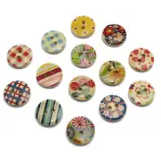 100pcs Assorted Flower Pattern Natural Wood Buttons 15mm Wooden Scrapbook Decora