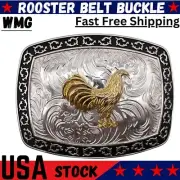 Rooster Western Rodeo Silver Black Shine Design Fashion Cowboy Belt Buckle