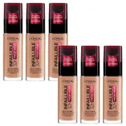 6x L'Oreal Paris Infallible 32H Fresh Wear Foundation SPF 25 30ml 300 Amber