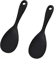 Silicone Rice Paddle Spoon Set of 2,Non Stick Heat Resistant to 446°F Strong Steel Core,Kitchen Gadget,Dishwasher Safe,Works for Rice,Mashed Potato or More (Black)