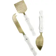 3pc LVD Brass Multi Cheese/Pate Knife w/ Resin Handle Sienna Utensils GLD/WHT