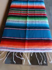 Mexican Serape OMEXS-Teal 5'X7' Blanket Table Cover Seat Cover Throw