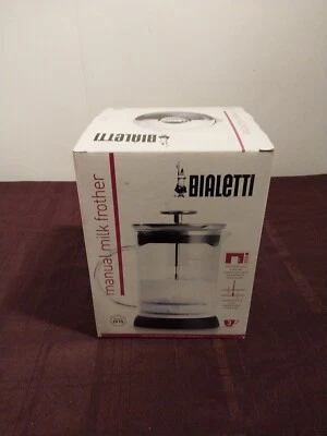 Bialetti, Manual Milk Frother Silver 3 Cup for Lattes & Cappuccinos. New.