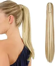 Braid Hairpiece Ponytail Hair Extensions Straight Clip in Ponytail Extensions Claw Like Real Hair Straight Hair Synthetic Hair Long Voluminous (Sandy Blonde & Bleached Blonde)