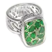 Offerings Sajen Sterling Silver Green Animal Print Quartz (14x16mm) Ring Sz 7