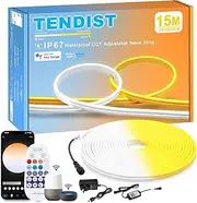 TENDIST 15M Neon LED Strip Light Outdoor WiFi, IP67 Waterproof Dimmable Warm White 3000k to Cool White 6500K Neon Rope Light Alexa Compatible, 24V DIY Flexible Led Neon for Outdoor, Kitchen Decor