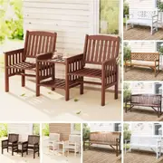 2-3 Seat Gardeon Wooden Outdoor Garden Bench Chair Table Loveseat Patio Furniture Park Model 2-2-seater-Brown