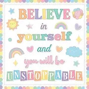 Believe in Yourself Bulletin Board Set Pastel Positive Saying Classroom Bulletin Board Decorations Motivational Cutouts for Back to School Classroom Kindergarten Elementary Middle School Wall Decor