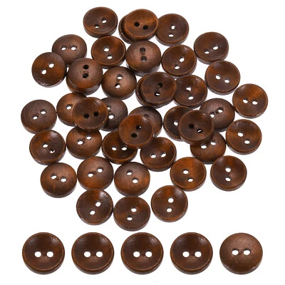 100Pcs Wooden Buttons 15mm 2 Hole Round Wood Sewing Button Craft, Brown