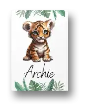 Children's Baby Boys Nursery Name Personalised Print Paper Green Leaves Tiger