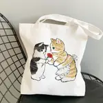 CUTE CAT CANVAS TOTE BAG 卡通可愛貓咪印花手提包帆布包大容量 8DFI