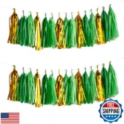 Capesaro Green and Gold Tassel Garland,Tissue Tassel Banner for Party Decorat