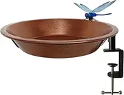 Deck Mounted Bird Bath for Outdoors, 11.5 Inch Metal Birdbath Bowl with Adjustable Steel Clamp, Antique Copper Deck Bird Feeder for Railing Balcony Fence Yard Art Garden Decoration