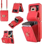 [XIMAND] for Samsung Galaxy Z Flip 4 Accordion Crossbody Wallet Case,6 Card Slots and Large Capacity,Shockproof,Metal snap Soft Leather,Stylish and Luxurious Perfect for Women(Red)