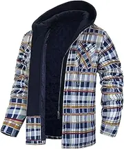 [Generic] Men's Casual Fleece Hooded Jacket Zip Up Plaid Warm Hoodies Coat Thick Flannel Sherpa Lined Jackets