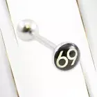 1Pc 14G 69 Logo Surgical Steel Tongue Rings Barbell Piercing 15mm