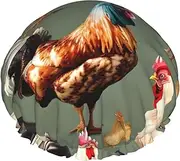 Chicken And Rooster Print Print Various Activities Shower Cap Reusable Soft And Lightweight Bath Hair Cap Long Hair