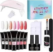 Poly Nail Gel Kit for Beginners,Extension Gel Set Nail Kit with UV Light - Nude Thickening Solution Builder Toenail Art for Toe & Beauty Salon
